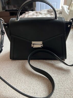 Michael Kors Black Leather Satchel with Silver Hardware